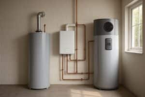 Traditional tank, tankless, and hybrid heat-pump water heaters compared in a Florida home utility space